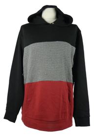 Pánska čierno-sivo-červená vzorovaná mikina s kapucňou C&A