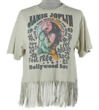 Dámské béžové tričko s Janis Joplin a třásněmi 