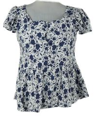 Dámská bílo-tmavomodrá květovaná  peplum halenka JDY 