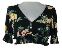 Dámska čierna kvetovaná crop blúzka H&M