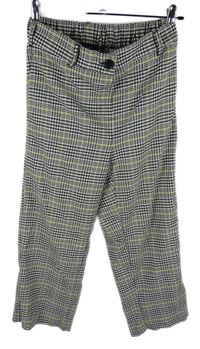 Dámske čierno-bielo-žlté kockované culottes nohavice Next