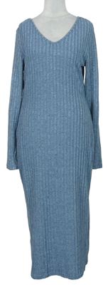 Dámske modré rebrované midi šaty Shein