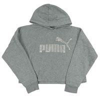 Šedá crop mikina s logem a kapucí Puma