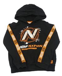 Černá mikina s potiskem Nerf a kapucí 
