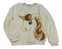 Biela chlpatá mikina s jednorožcom C&A