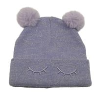 Fialová trblietavá čapica s očima a bambulemi H&M vel.92-104