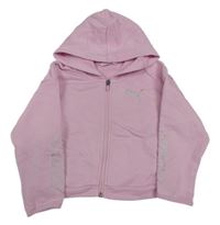 Světlerůžová propínací crop mikina s logem a kapucí Puma