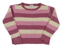 Ružovo-biely pruhovaný rebrovaný sveter Kiki&Koko