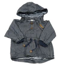 Tmavomodrá melírovaná plátěná jarní bunda s kapucí Zara