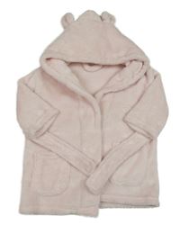 Růžový chlupatý župan s kapucí a oušky