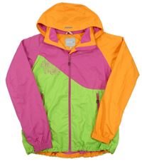 Oranžovo-růžovo-zelená šusťáková jarní funkční bunda s kapucí ICEPEAK