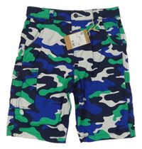 Nové - modro-zeleno-bílé vzorované army plátěné kraťasy Moutain Wareehouse