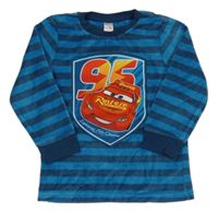 Tmavomodro-svetlomodrá pruhovaná zamatová mikina s Hot Wheels C&A
