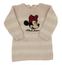 Bielo-ružový pruhovaný žinylkový dlhý sveter s Minnie Primark