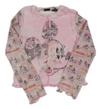 Svetloružové melírované rebrované tričko s Mickeym