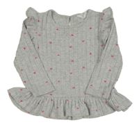 Šedé úpletové triko se srdíčky Primark