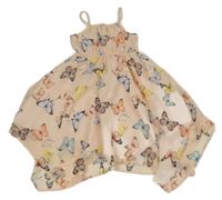 Světle ružové šifónové cípaté šaty s motýli H&M