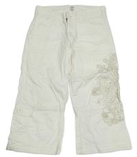 Biele plátenné 7/8 nohavice s výšivkou H&M