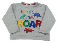 Sivá mikina s nápisom a dinosaurami zn. Jojo Maman Bébé