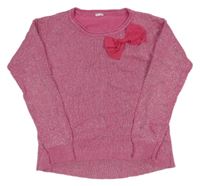 Ružový třptivý sveter s mašlou
