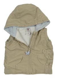 Béžová šušťáková podšitá vesta s medvedíkom a kapucňou C&A