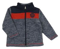 Tmavomodro-červená melírovaná fleecovo/šusťáková mikina s vrtulníkem Topomini