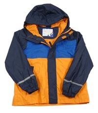 Tmavomdoro-modro-oranžová nepromokavá podzimní bunda s kapucí Kiki&Koko