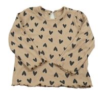 Hnědé žebrované triko se srdíčky George