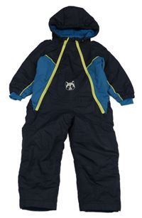 Tmavomodro-petrolejová šusťáková zimní kombinéza s mývalem a kapucí Lupilu