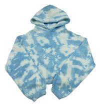 Modro-biela batikovaná crop mikina s kapucňou