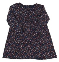 Tmavomodro-ružové kvetované šaty Vertbaudet