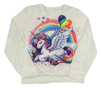 Biela ľahká mikina s jednorožcom a dúhou