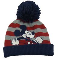 Sivo-červená pruhovaná čapica s Mickeym a brmbolcom George