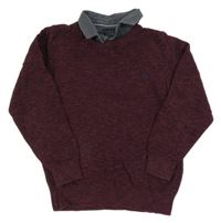 Vínovo-čierny melírovaný sveter s golierikom Next