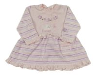 Svetloružová -pruhované zamatové šaty s kvietkami