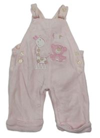 Světlerůžové sametové laclové tepláky s medvídkem a žirafou Just too Cute