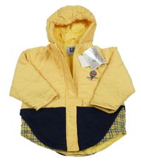 Nové - Žlto-tmavomodrá šušťáková zateplená bunda s kapucňou Kids