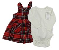 Nové - 2set - Červeno-černé kostkované šaty + body F&F