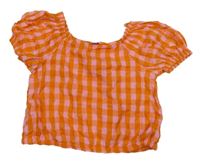 Oranžovo-růžová kostkovaná crop halenka Tu