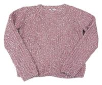 Ružovo-strieborný žinylkový sveter Primark