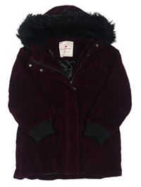 Vínový zamatový zimný kabát s kapucňou George