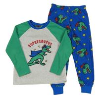 Sivo-zeleno-modré fleecové pyžama s dinosaurami zn. Primark