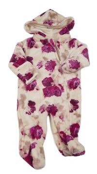 Svetloružová chlpatá kombinéza s kvetmi a kapucňou Laura Ashley