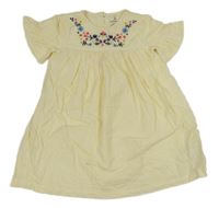 Bílo-žluté pruhované krepové šaty s kytičkami Mothercare