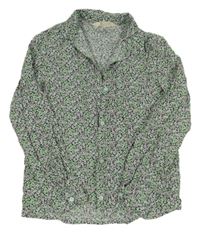 Zeleno-tmavomodro-růžová kytičkovaná halenka H&M