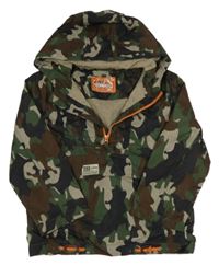 Khaki-hnědá army šusťáková podzimní bunda s kapucí Tu