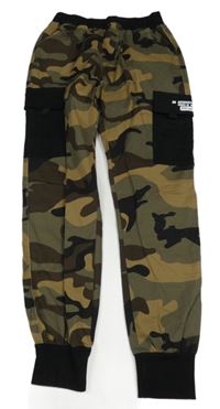 Béžovo-hnědo-črné army plátěné cargo cuff kalhoty L.Y.Z.