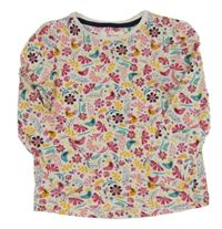 Bílé triko s kytičkami a ptáčky Tu