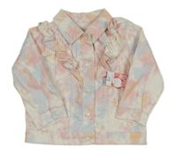 Nové - Bielo-farebná batikovaná rifľová bunda s volánikmi Little kids