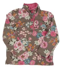 Hnedo-ružová mikina s kvietkami a komínovým golierom Joules